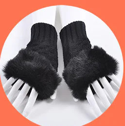 Cute Women's Autumn Winter Half-Finger Gloves with Fur