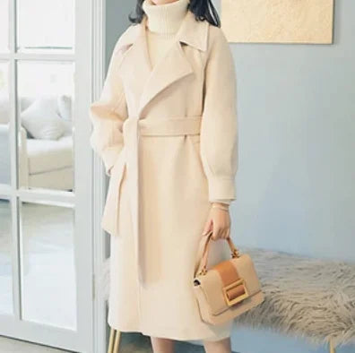 Women's Thick Wool Blend Trench Coat - Mid-Length