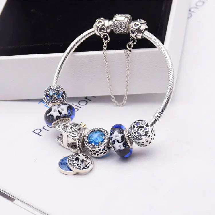 S925 Sterling Silver Blue Glass Crystal Bracelet – Elegant Jewelry for Women