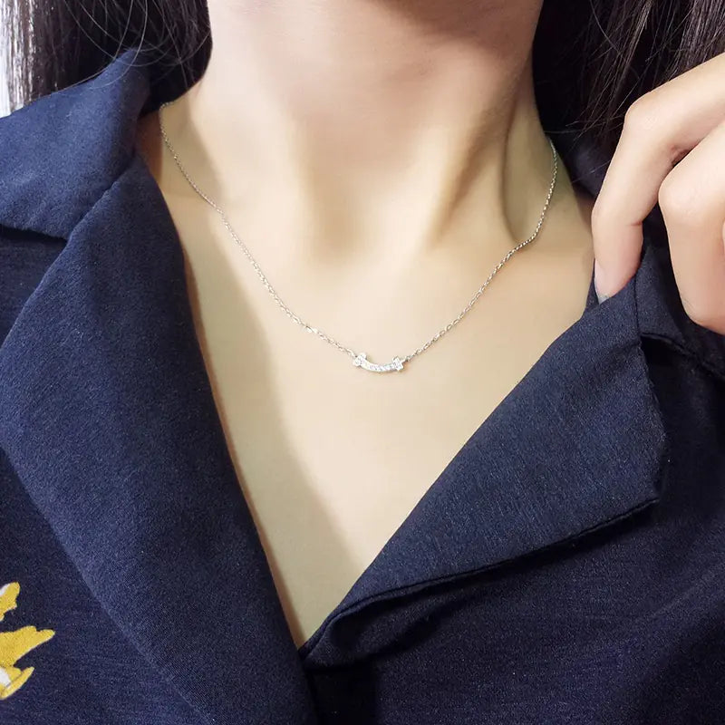 S925 Silver Minimalist Smile Face Necklace for Women