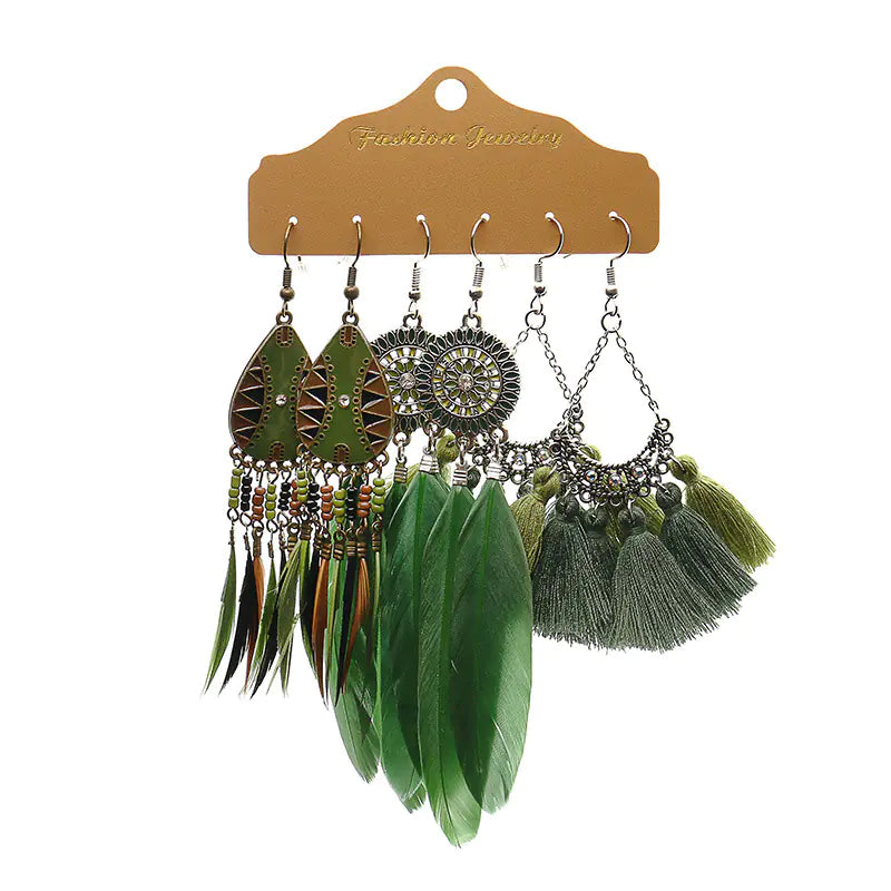 Fashion Minimalist Alloy Floral Tassel Earrings Set (3pcs)