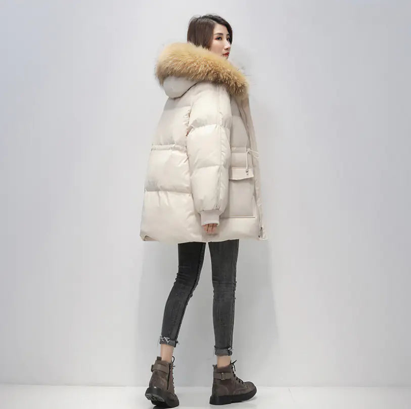 Mid-Length Down Cotton Jacket for Women (Korean Style)