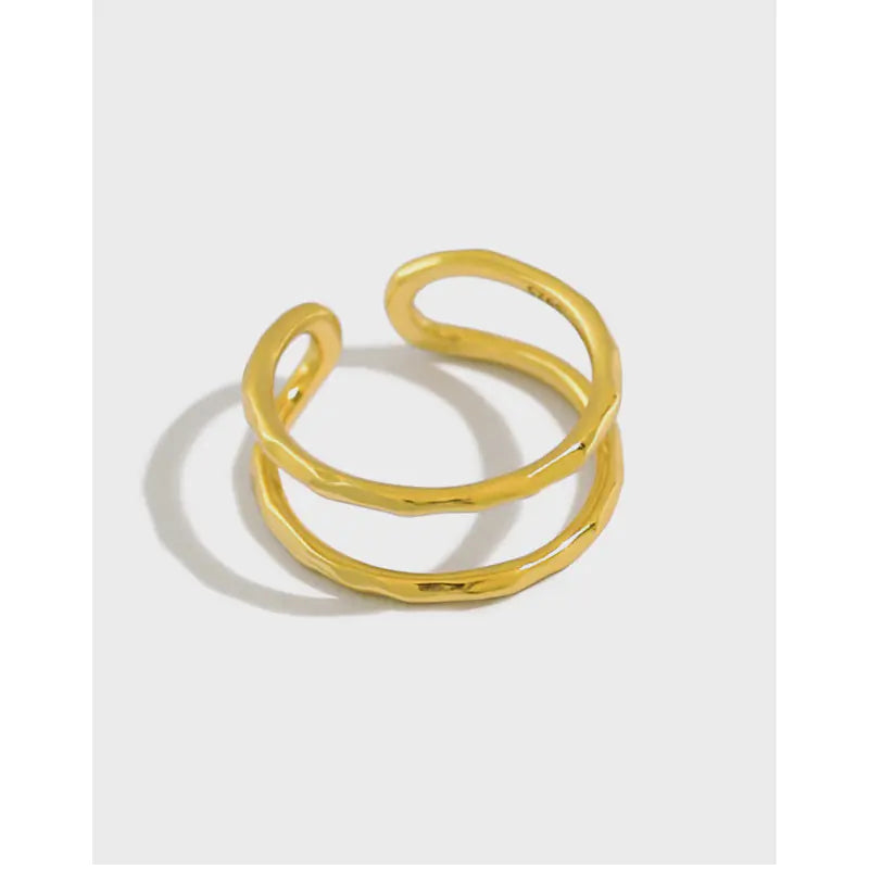 S925 Sterling Silver Double-Layer Geometric Ring – Modern Minimalist Statement for Women