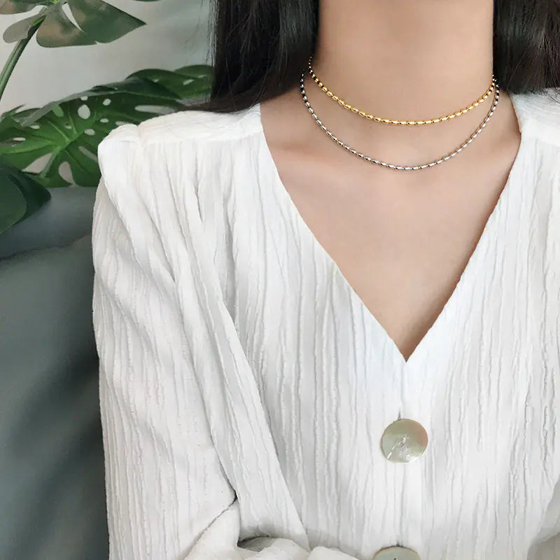 Sterling Silver Oval Bead Necklace for Women