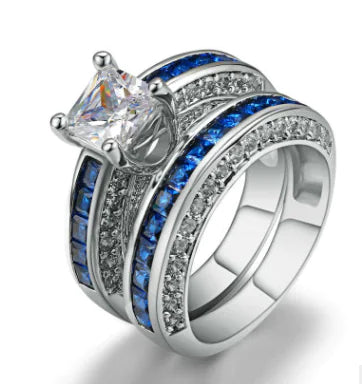Stylish Square Zirconia Women's Ring Set in Platinum