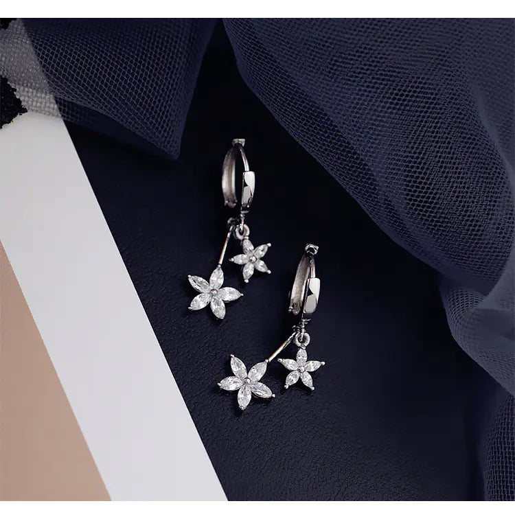 S925 Silver Zircon Flower Hoop Earrings – Elegant Korean Style Jewelry for Women