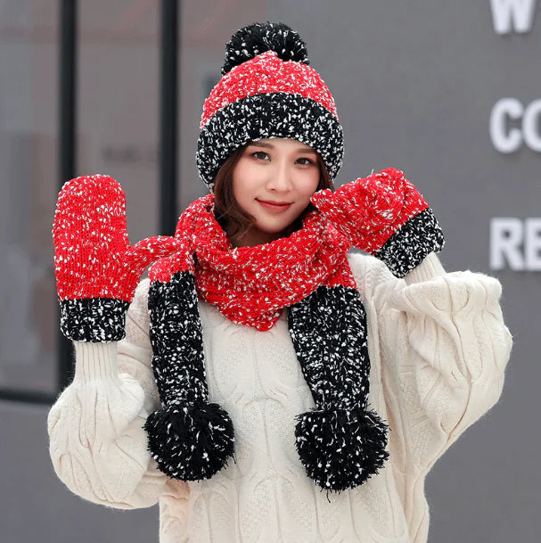 Knit Hat, Scarf, and Gloves Set - Three Pieces