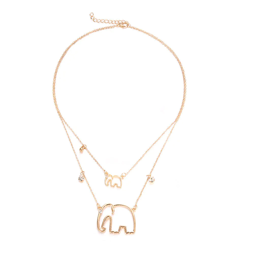 Vintage Gold Layered Elephant Necklace for Women