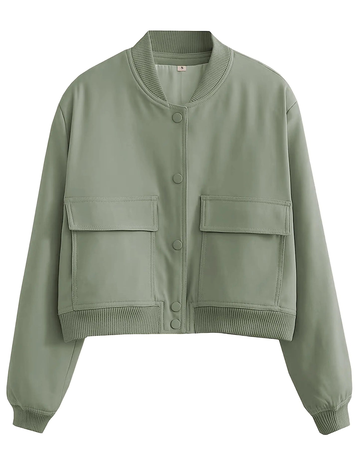 Women’s Casual Varsity Cropped Jacket – Bomber Coat with Two Pockets