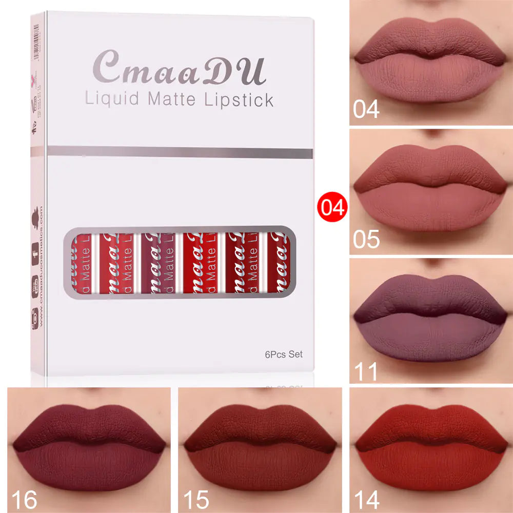 6-Pack Matte Lip Gloss Set – Non-Stick, Long-Lasting, Smooth Velvet Finish