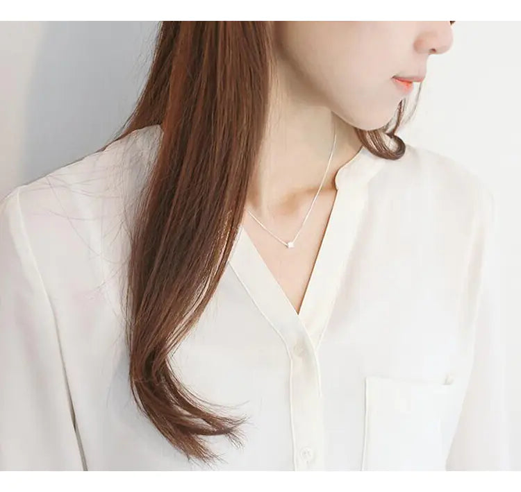 S925 Silver Brushed Square Necklace for Women
