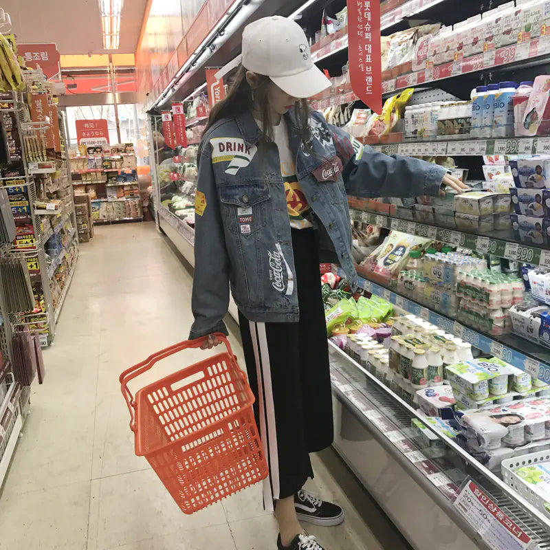 Harajuku Style Vintage Loose Denim Jacket for Women