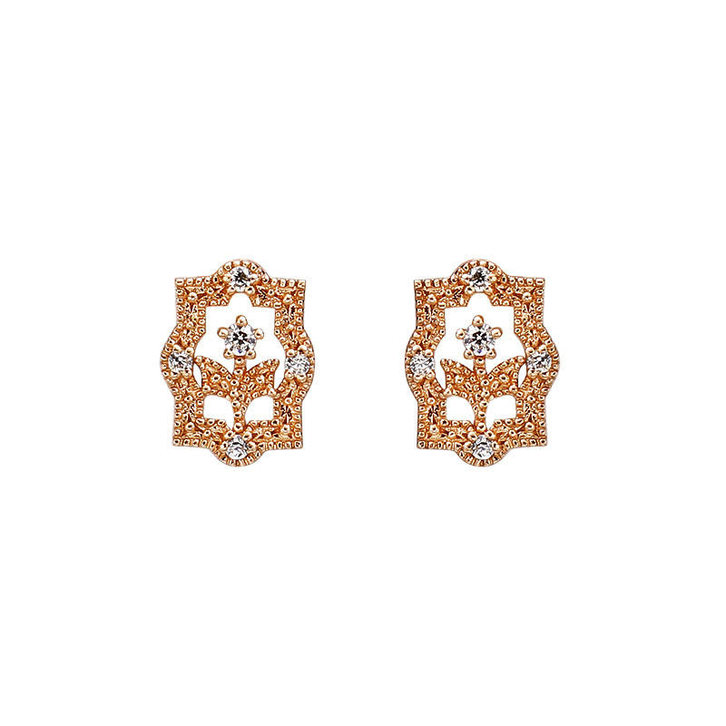 European Style Retro Flower Earrings – Rose Gold with Sparkling Zircon Crystals