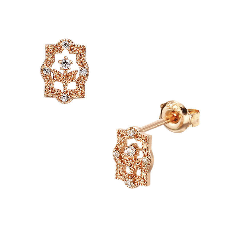 European Style Retro Flower Earrings – Rose Gold with Sparkling Zircon Crystals