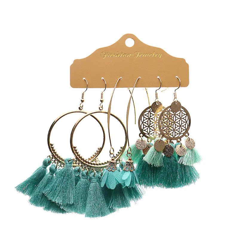 Fashion Minimalist Alloy Floral Tassel Earrings Set (3pcs)