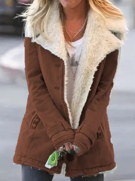 Warm Fleece Lined Long Sleeve Cotton Jacket for Women