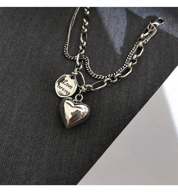 925 Sterling Silver Double Layer Heart Bracelet – Dainty Layered Chain Jewelry for Women