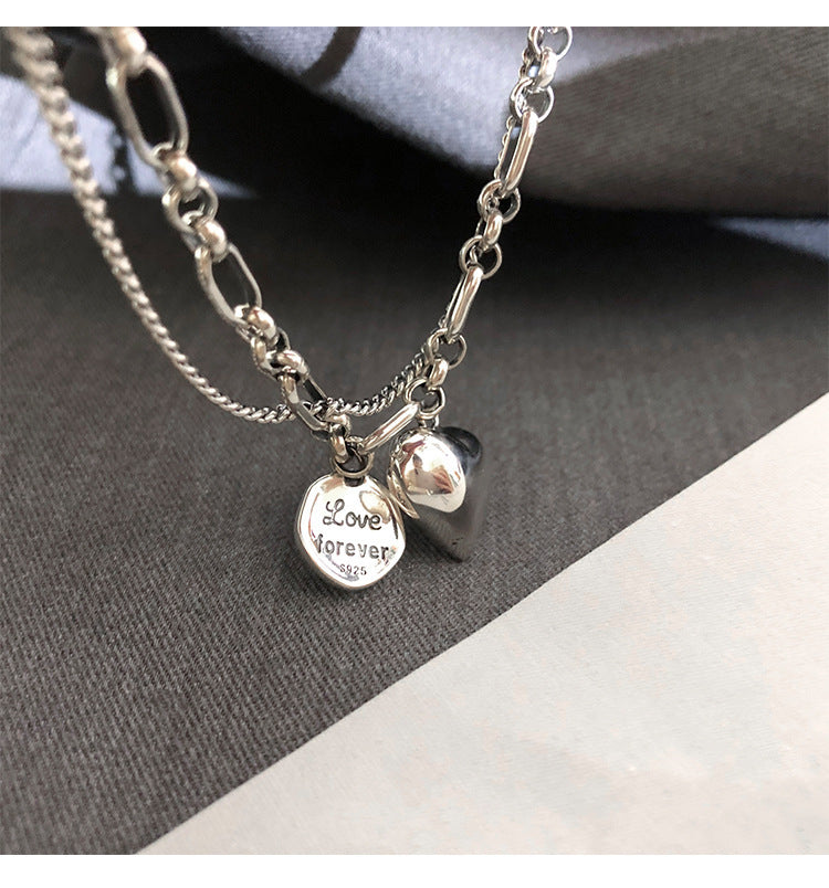 925 Sterling Silver Double Layer Heart Bracelet – Dainty Layered Chain Jewelry for Women