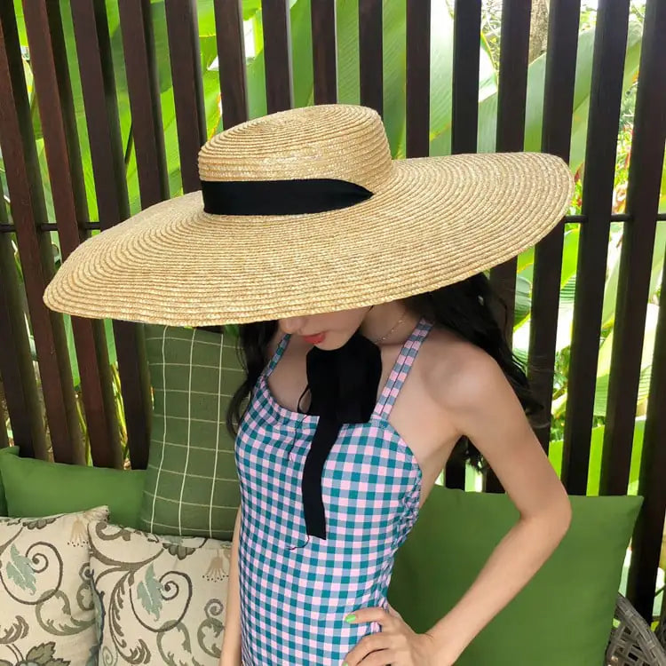 Vintage Oversized Lace-up Straw Shading Hat