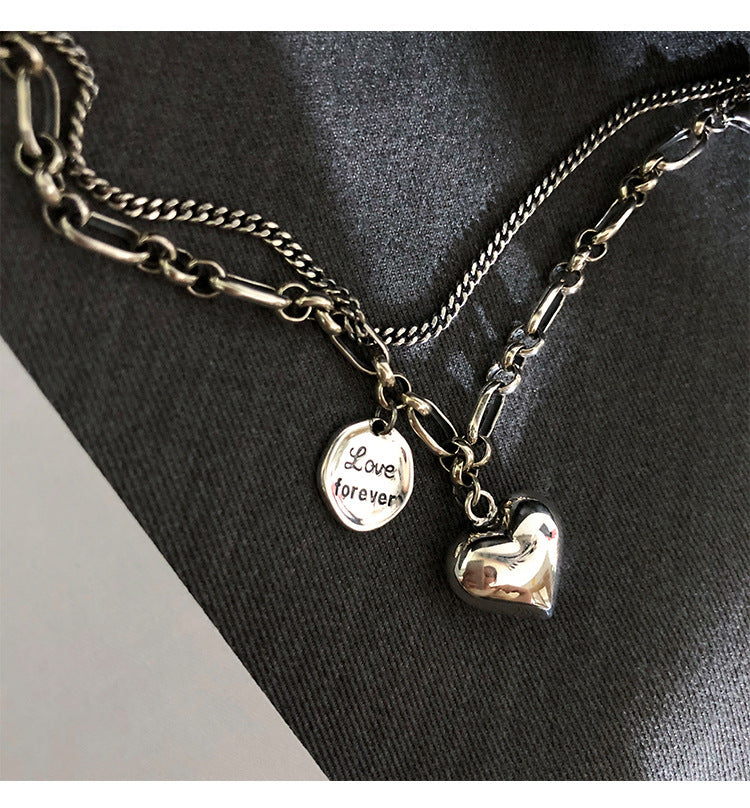 925 Sterling Silver Double Layer Heart Bracelet – Dainty Layered Chain Jewelry for Women