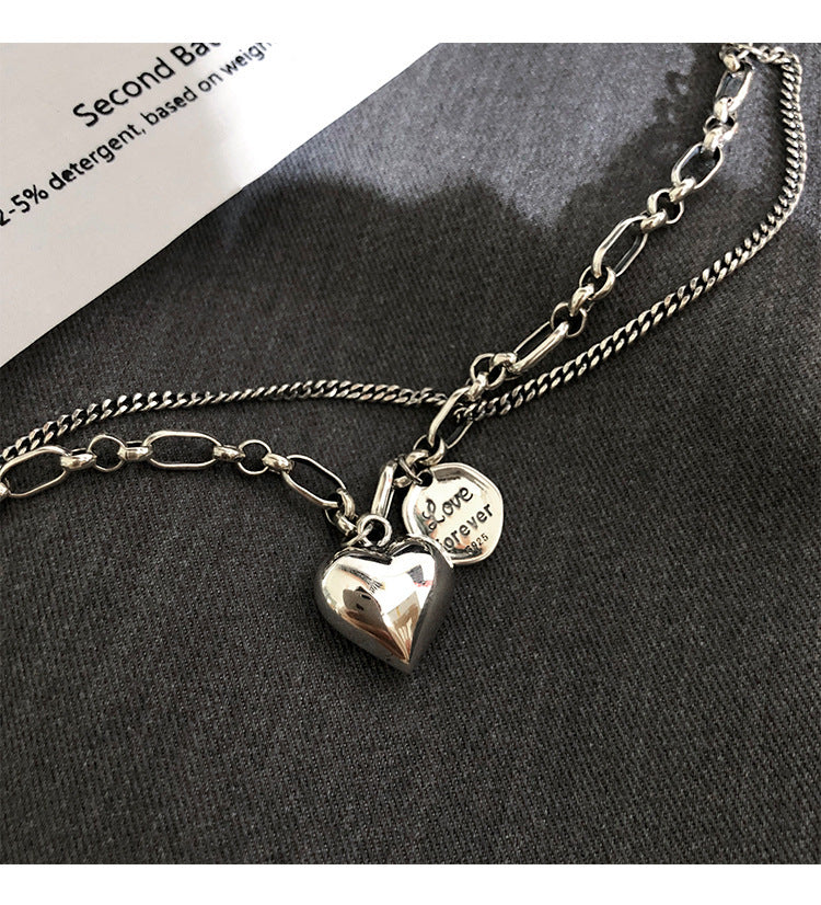 925 Sterling Silver Double Layer Heart Bracelet – Dainty Layered Chain Jewelry for Women
