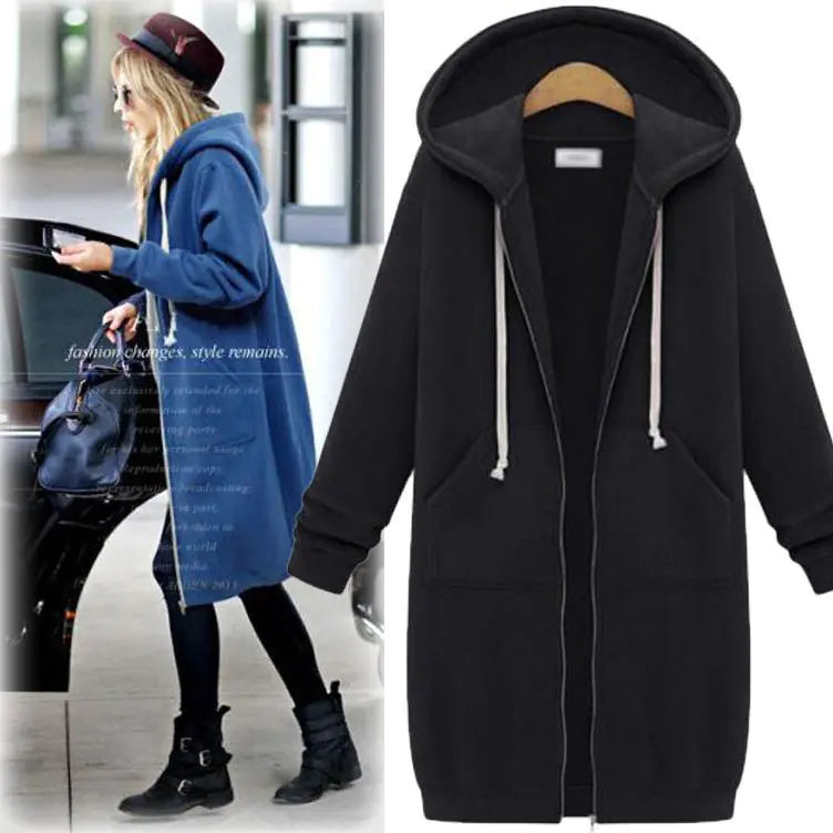 Hooded Long-Sleeved Winter Sweater Jacket for Women