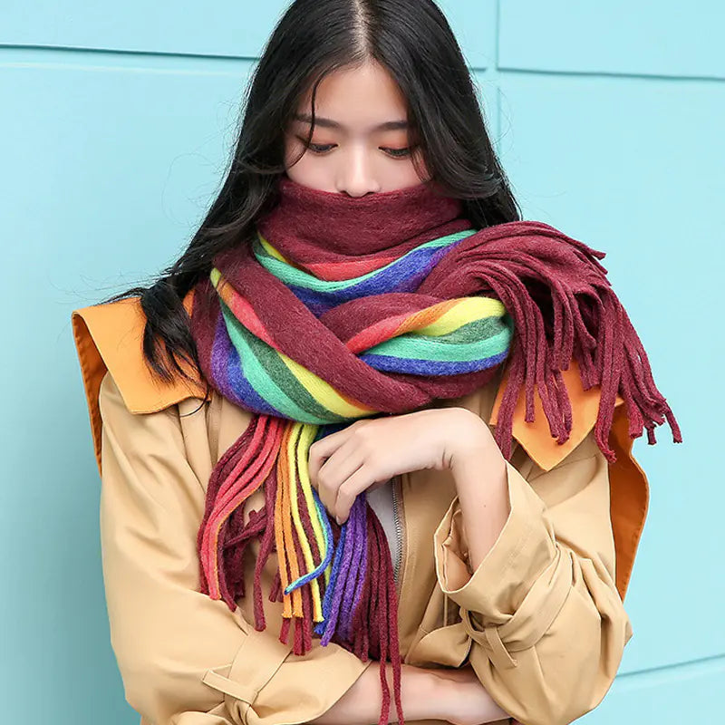 Rainbow Scarf for Women - Versatile Autumn Winter Wrap