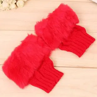 Cute Women's Autumn Winter Half-Finger Gloves with Fur