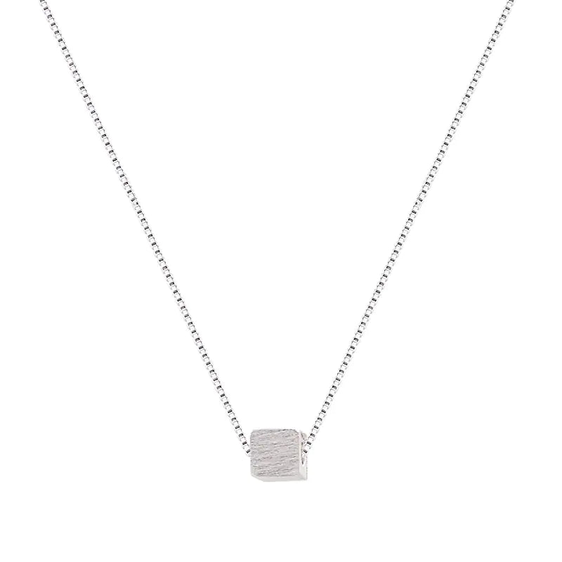 S925 Silver Brushed Square Necklace for Women
