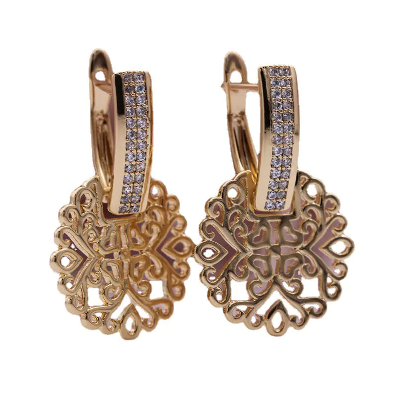 Geometric Hollow Rose Gold Zircon Earrings – Elegant Wholesale Jewelry for Women