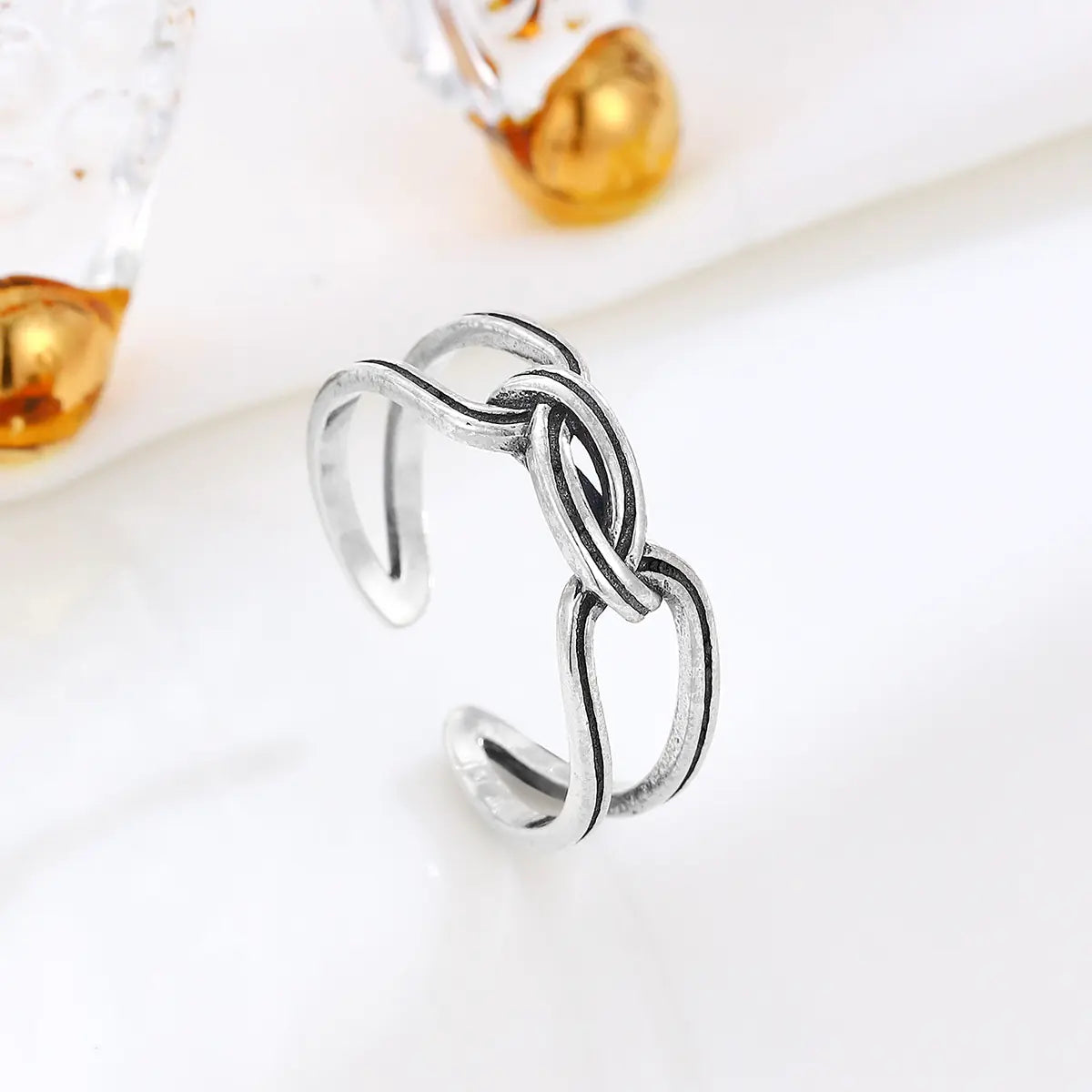 S925 Sterling Silver Vintage Knot Ring – Double-Layer Adjustable Band for Women
