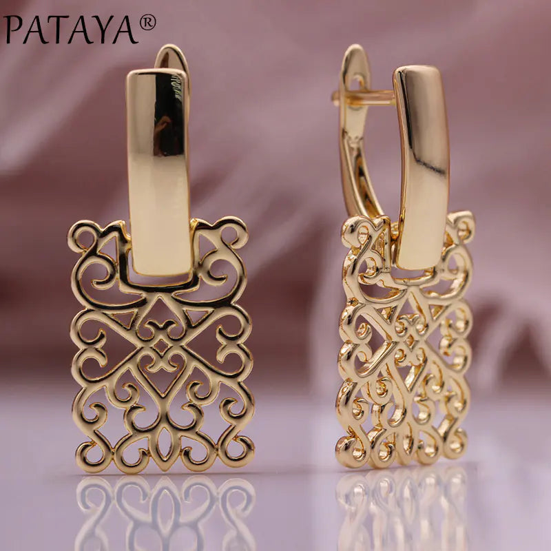 Geometric Hollow Rose Gold Zircon Earrings – Elegant Wholesale Jewelry for Women