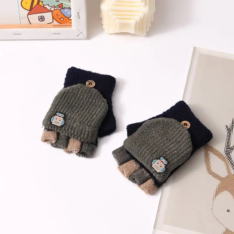 Cute Knitted Half-Finger Gloves for Kids