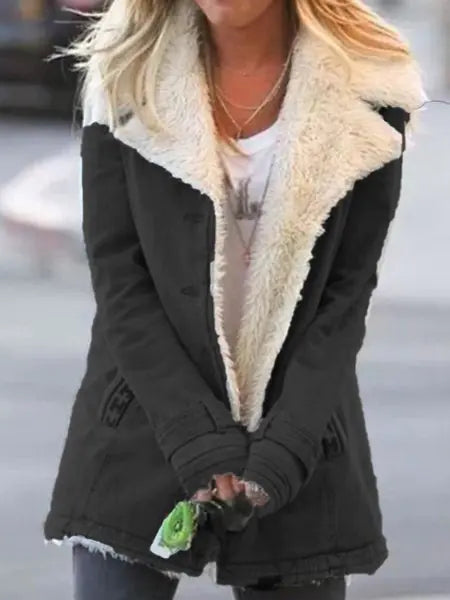 Warm Fleece Lined Long Sleeve Cotton Jacket for Women