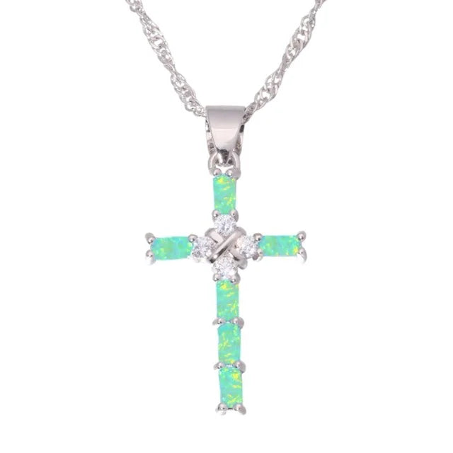 Opal Cross Pendant Necklace for Women