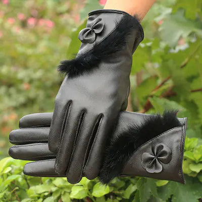 Women's Bow Tie Faux Leather Touchscreen Gloves