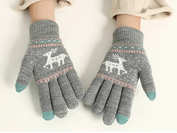 Winter Touchscreen Knitted Gloves for Women (Deer Design)