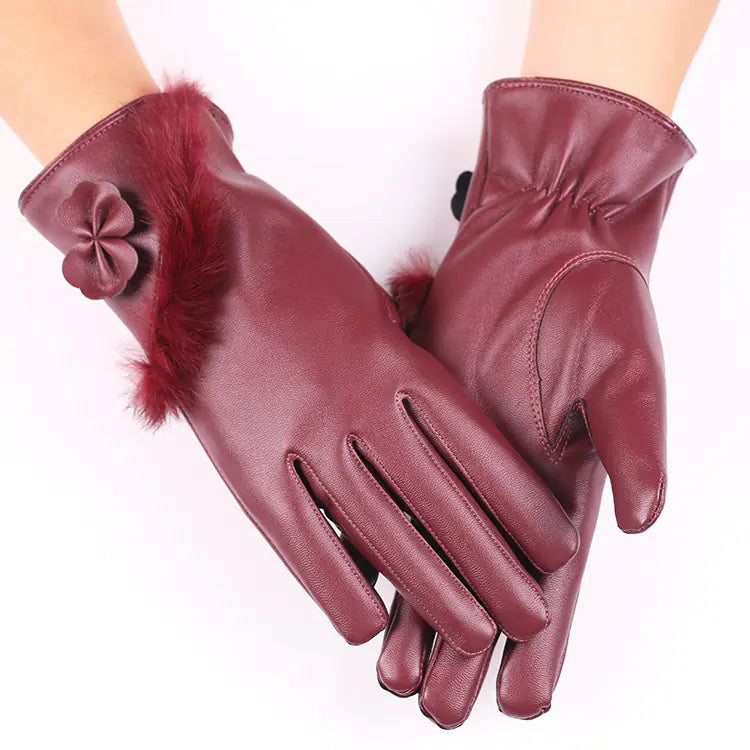 Women's Bow Tie Faux Leather Touchscreen Gloves
