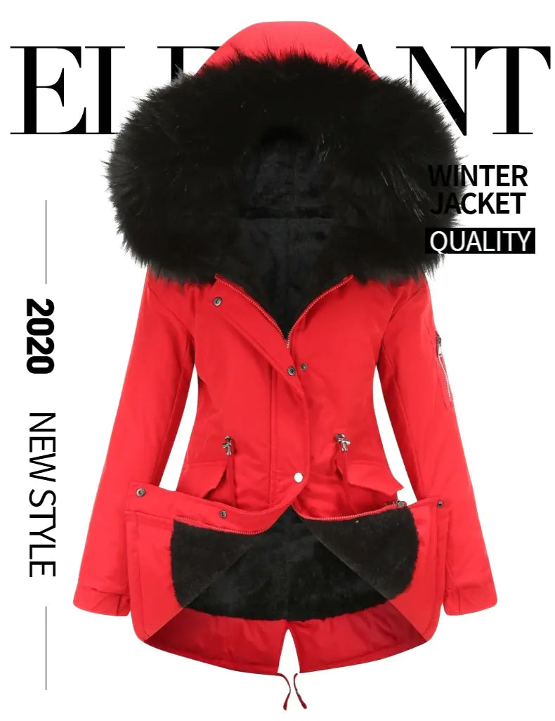 Hooded Cotton Jacket with Removable Fur Lining for Women