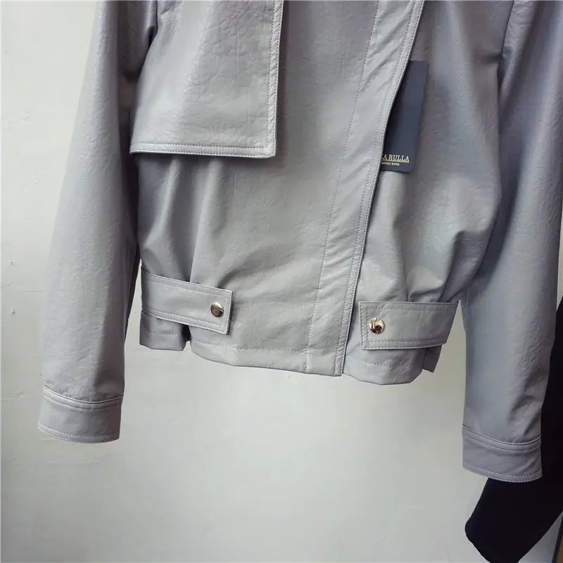 Spring New Slim Fit Short PU Leather Jacket for Women