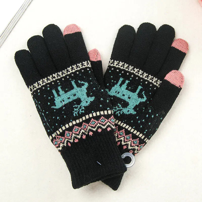 Winter Touchscreen Knitted Gloves for Women (Deer Design)