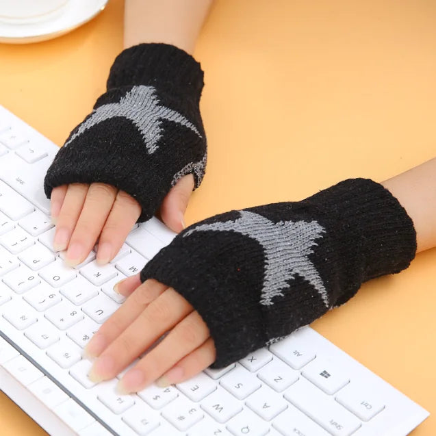Thickened Knitted Half-finger Star Gloves for Couples