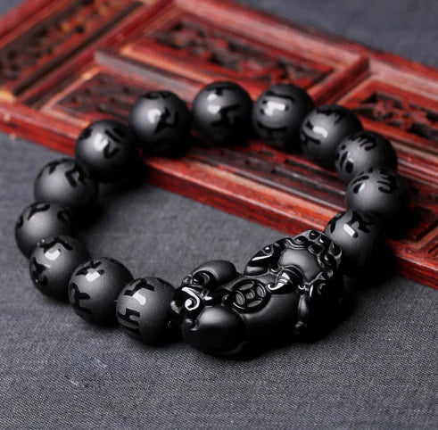 Obsidian and Agate Pixiu Bracelet for Men and Women