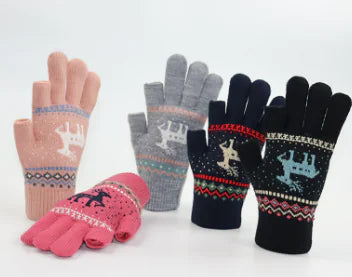 Winter Touchscreen Knitted Gloves for Women (Deer Design)