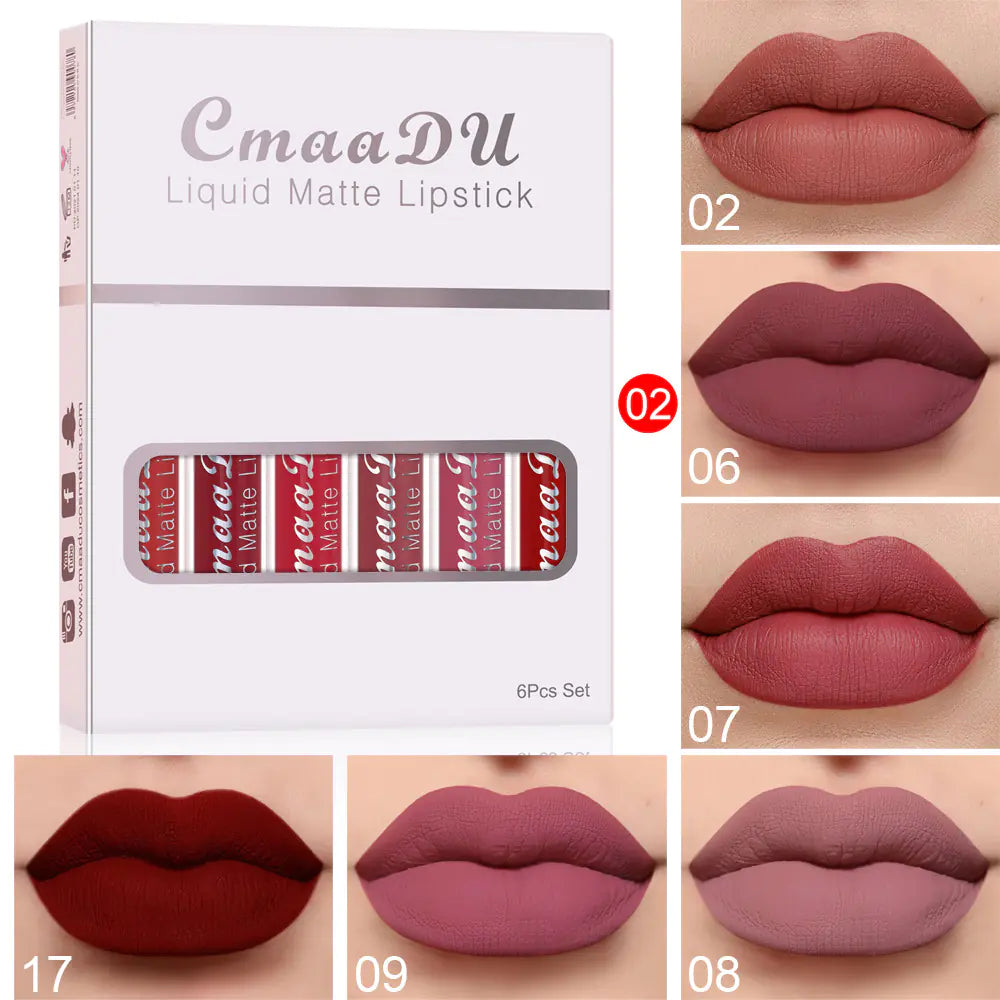 6-Pack Matte Lip Gloss Set – Non-Stick, Long-Lasting, Smooth Velvet Finish