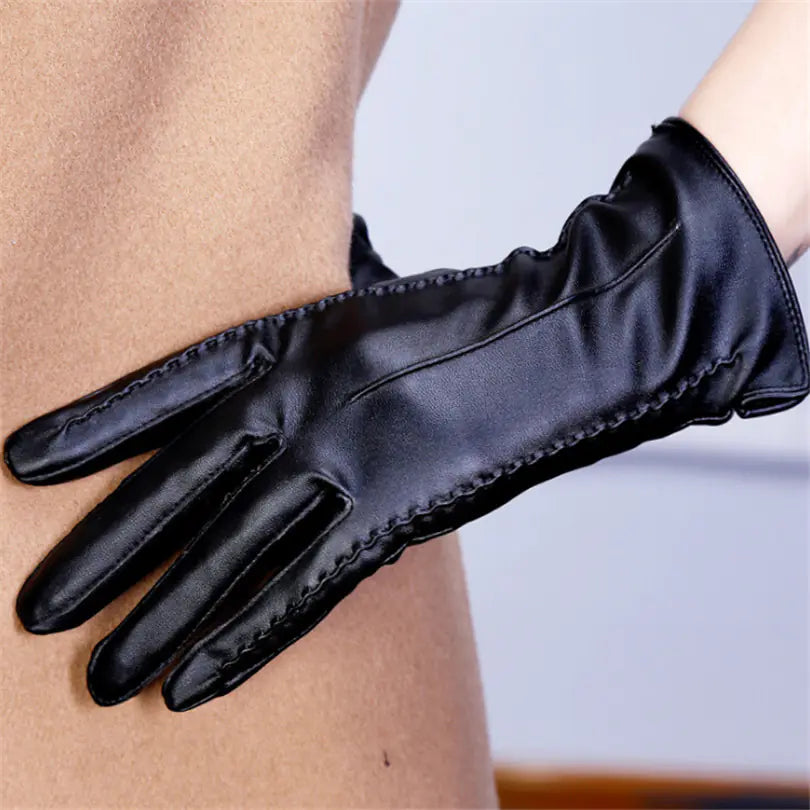 Women's Winter Cute Touchscreen PU Leather Gloves