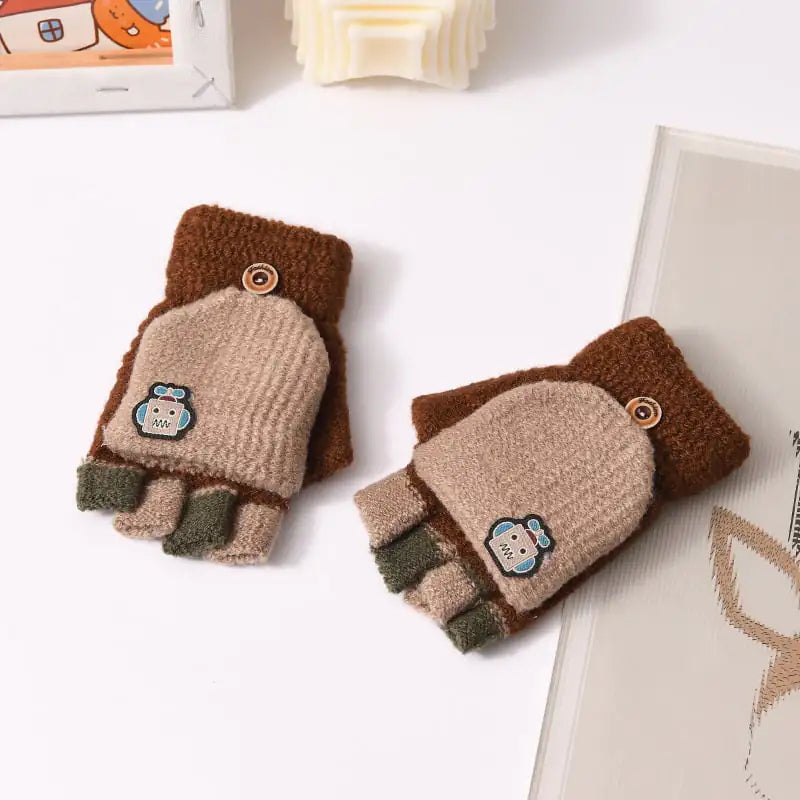 Cute Knitted Half-Finger Gloves for Kids