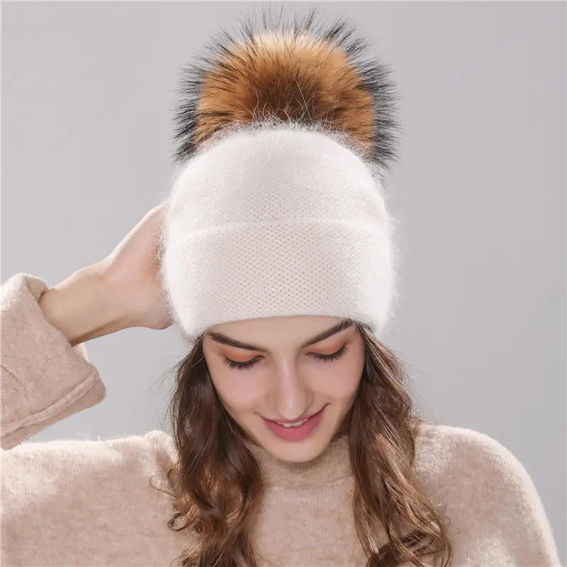 50% Angora Rabbit Wool Knit Hat for Women (Winter)