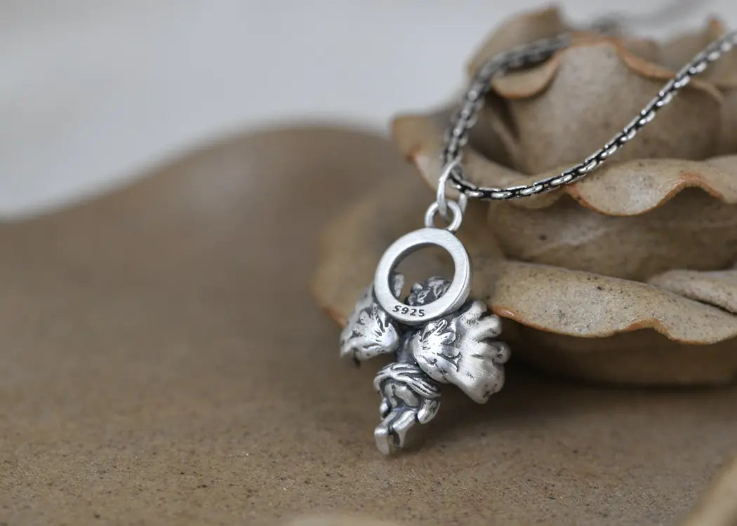 S925 Silver Vintage Angel Pendant Necklace for Women
