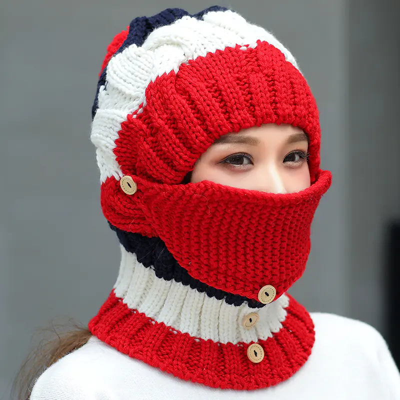 Knit Hat and Neck Warmer Mask Set with Fleece Lining